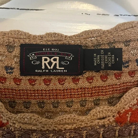 NWOT Double RL Ralph Lauren Crochet Trim Jacquard Sweater - Picture 2 of 6